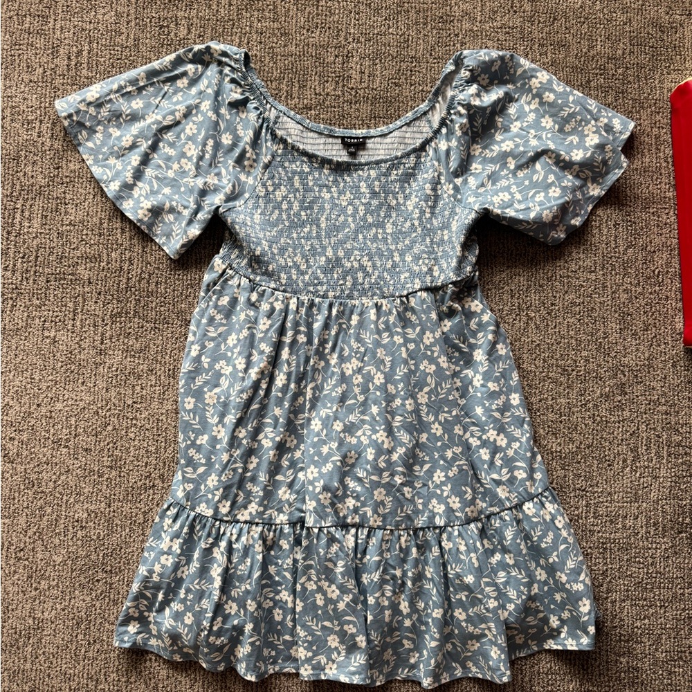 Elegant Blue Floral Casual Dress